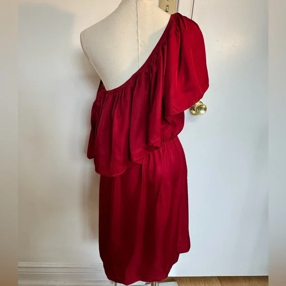SILK One-Shoulder Red Ruffle Dress - Picture 9 of 14